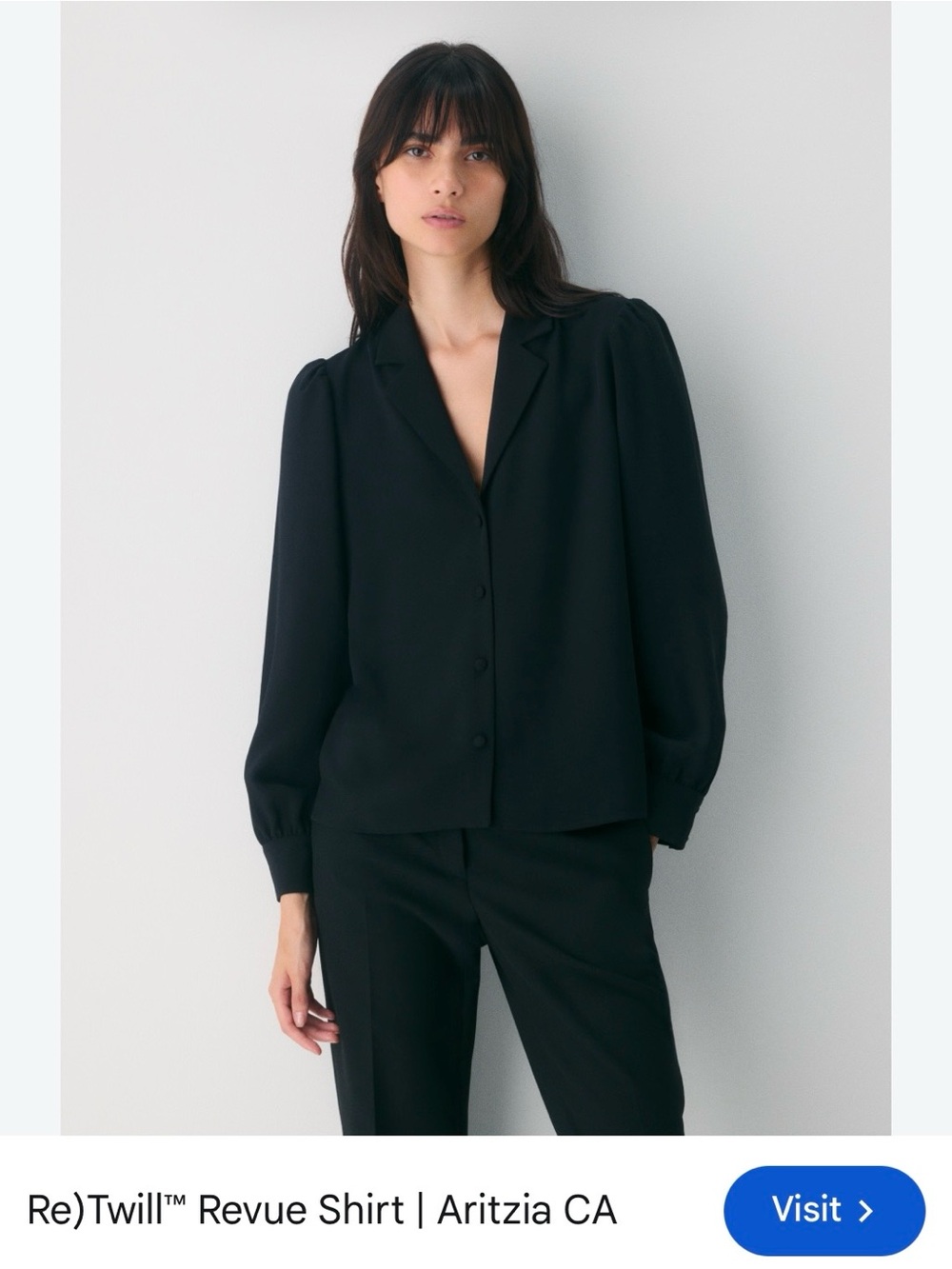 Aritzia Black ReVive Button-Down Shirt with Puff Shoulders